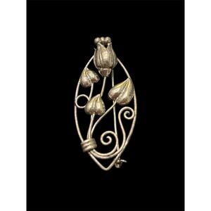 Vtg WL Walter Lampl Sterling Silver Art Deco Tulip Floral Oval Brooch 2” 925